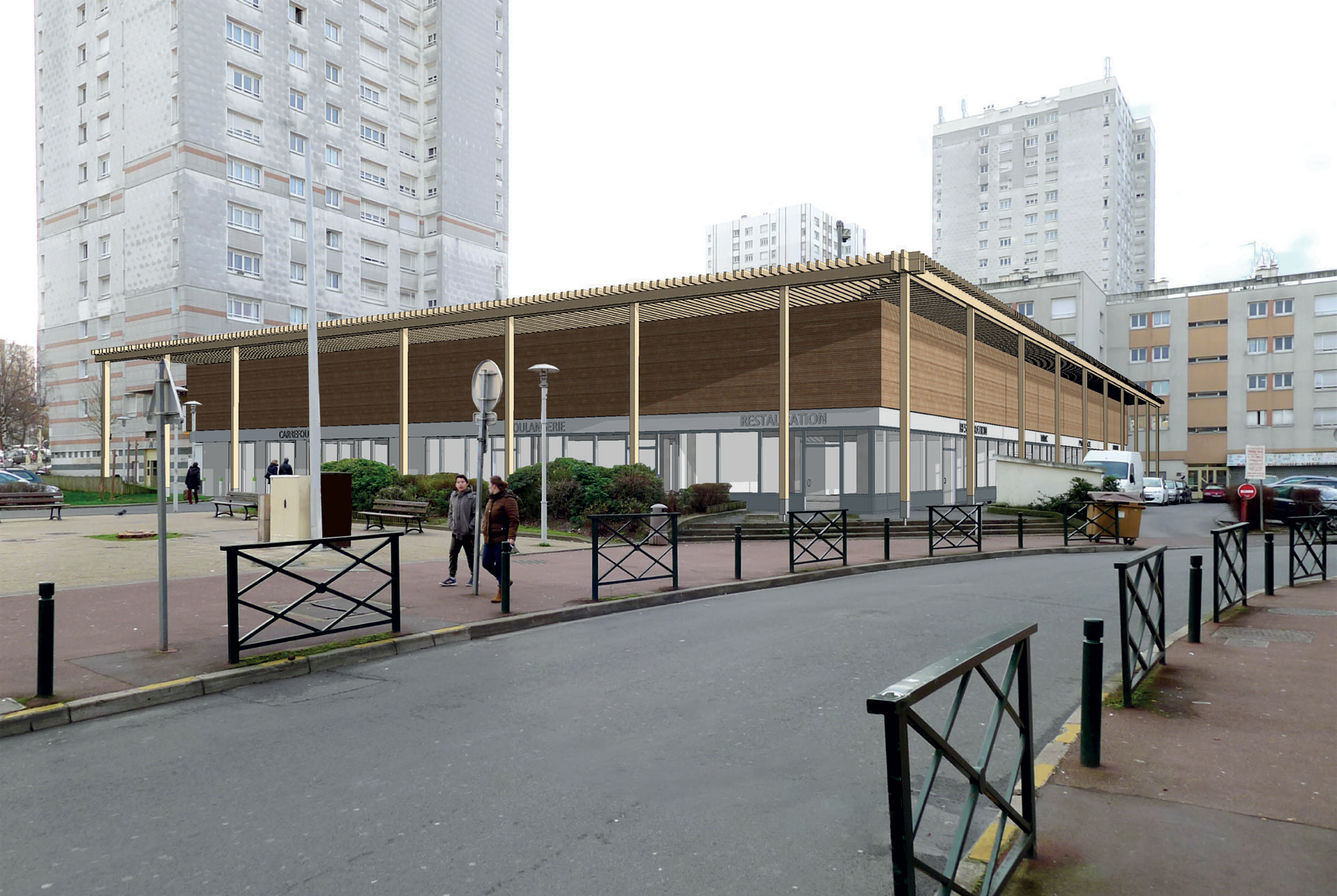Perspective du futur centre commercial des Fontenelles de Nanterre - Equateur Architecture