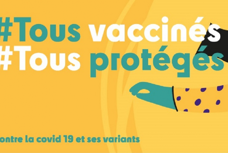 Affiche de la campagne d'information #Tous vaccinés #Tous protégés