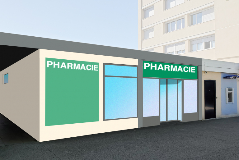 perspective de la nouvelle pharmacie, par AdM Architectes