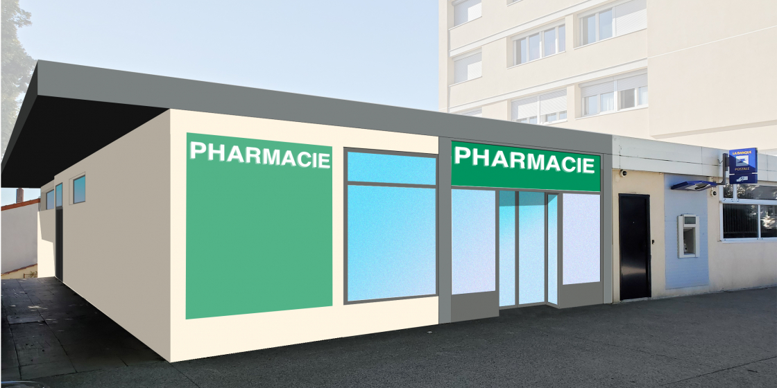 perspective de la nouvelle pharmacie, par AdM Architectes